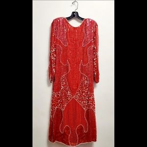 CARMINA-Red and silver sequin dress